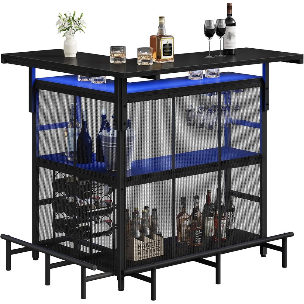 Home Bar Shelves - Home Bar Unit, L-Shaped Bar Table