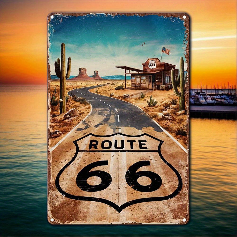Home Bar Accessories - Vintage Route 66 Metal Sign -