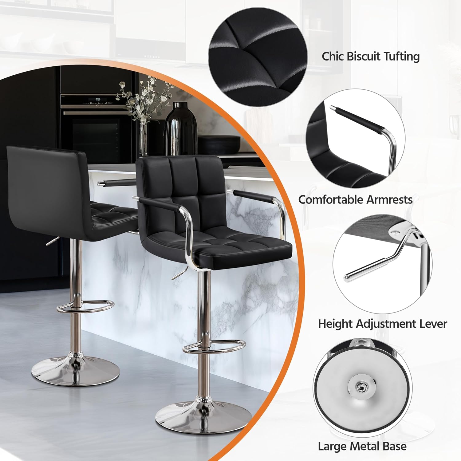 Bar Stools Set Of 2, PU Leathe - Home Bar Stools review and price